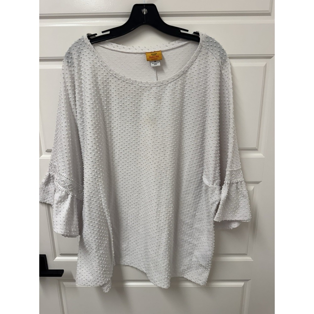 Ruby Rd Woman White Swiss Dot Blouse Lace Trim Bell Sleeve 3X
